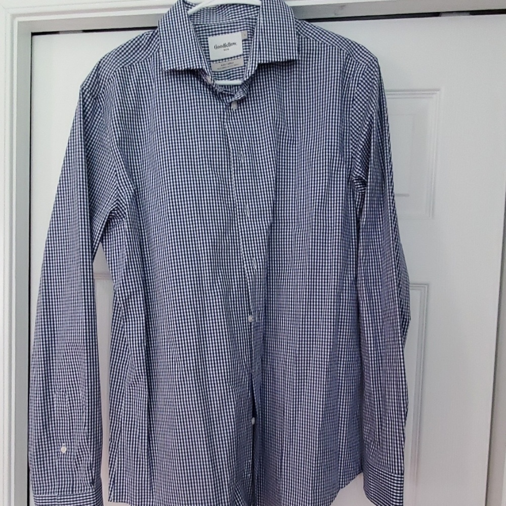 Blue & white checked button down dress shirt